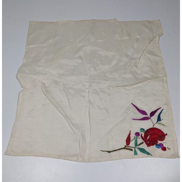 Vintage Embroidered Hankie Handkerchief Rabbit Red Hare Pocket Scarf Silky - Picture 4 of 6